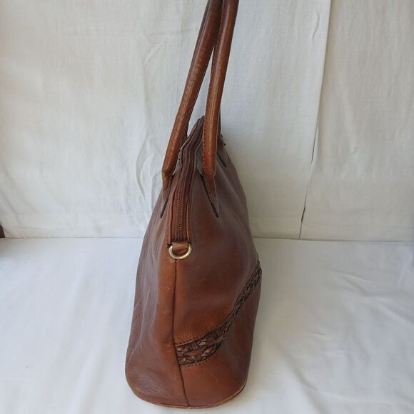 Dillards Woven Insert Brown Leather Bag Satchel Purse Vintage 90s Y2K - Picture 5 of 13